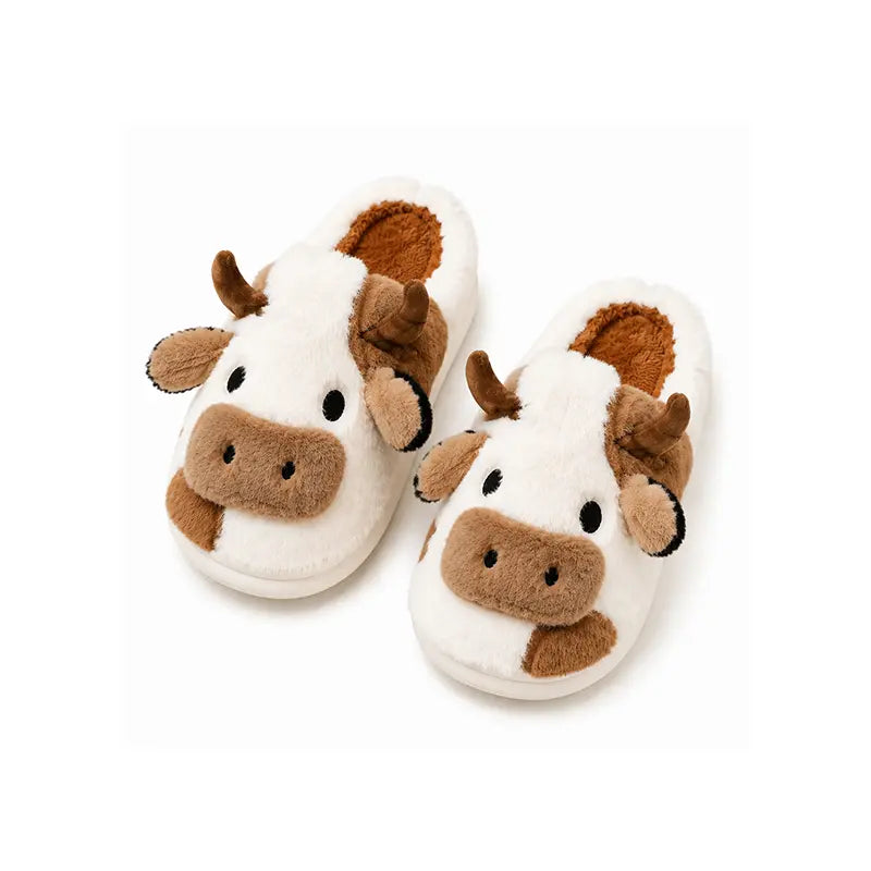 Cute Plush Cow Slippers