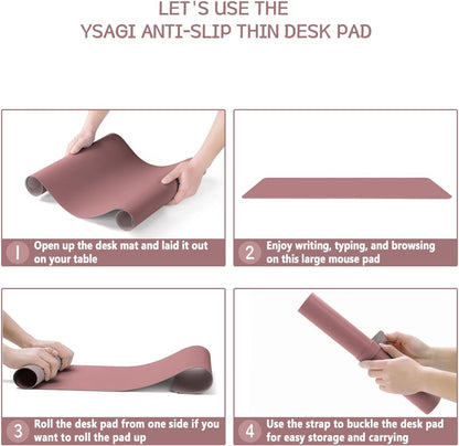 Large Non-Slip Leather Desk Pad, Waterproof Laptop and Keyboard Mat, Table Protector and Mouse Pad for Office, Home, and Decor (Dark Pink, 35.4" x 17")