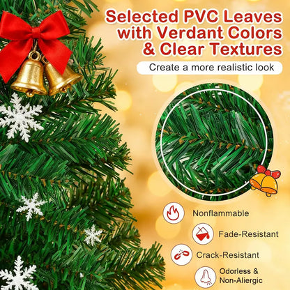 6Ft (1.8M) Full PVC Christmas Tree with 900 Tips and Warm Light Set – Ideal for Holiday Decorating