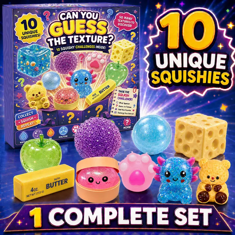 BEIREG 10-Piece Assorted Texture Fidget Squishy Variety Pack - Unisex Stress Relief Toys for Kids with Slow/Fast Rebound, Multiple Styles, and Engaging Guessing Game