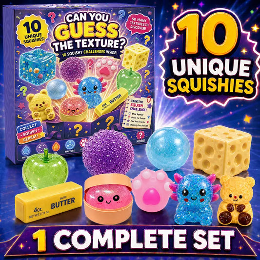 BEIREG 10-Piece Assorted Texture Fidget Squishy Variety Pack - Unisex Stress Relief Toys for Kids with Slow/Fast Rebound, Multiple Styles, and Engaging Guessing Game