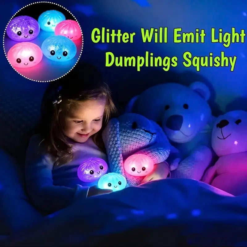 8 cm Unisex Glow-in-the-Dark Dumpling Squishy Toy - BPA-Free Soft Silicone Stress Relief Fidget Ball with Glitter & Fluorescent Powder, Kawaii Collectible for Kids' Calming Techniques