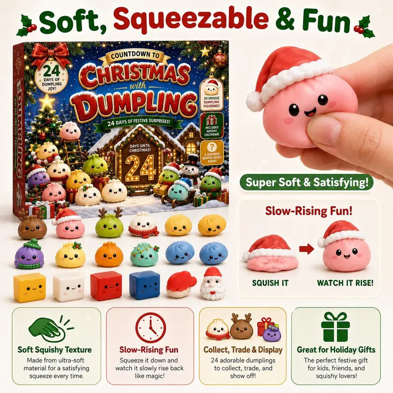 2026 Christmas Mini Squishies Advent Calendar: 24-Day Holiday Countdown Fidget Set with Cute Dumpling Squeeze Figures for Indoor Recreation, Stocking Stuffers, and Party Favors for All Ages