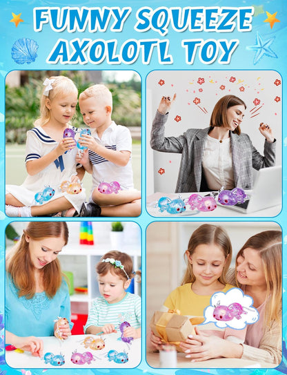 4PCS Glitter Axolotl Stress Relief Ball 4 Colors Axolotl Sensory Fidget Toy