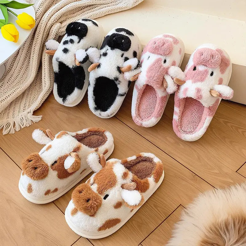 Cute Plush Cow Slippers