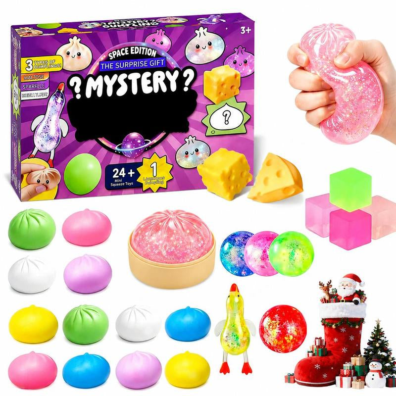 2026 Christmas Mini Squishies Advent Calendar: 24-Day Holiday Countdown Fidget Set with Cute Dumpling Squeeze Figures for Indoor Recreation, Stocking Stuffers, and Party Favors for All Ages