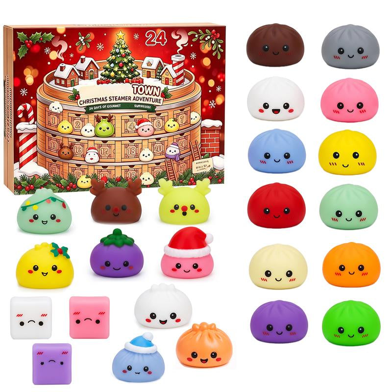 2026 Christmas Mini Squishies Advent Calendar: 24-Day Holiday Countdown Fidget Set with Cute Dumpling Squeeze Figures for Indoor Recreation, Stocking Stuffers, and Party Favors for All Ages
