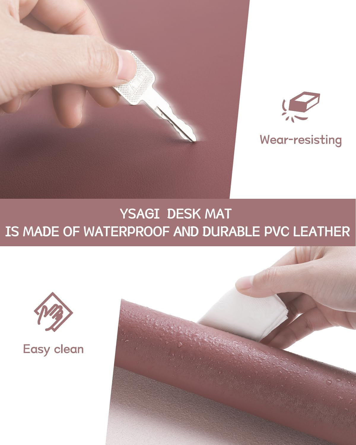 Large Non-Slip Leather Desk Pad, Waterproof Laptop and Keyboard Mat, Table Protector and Mouse Pad for Office, Home, and Decor (Dark Pink, 35.4" x 17")