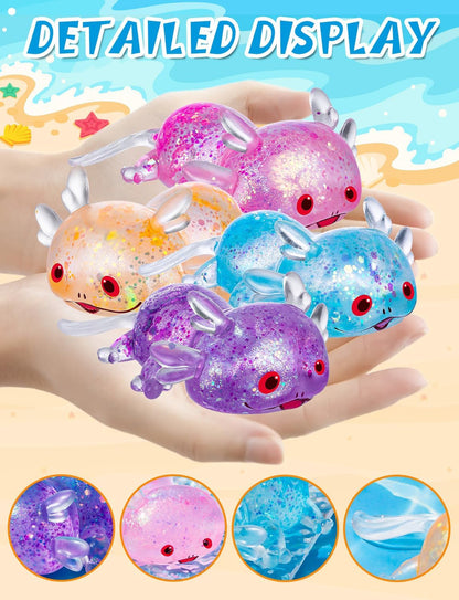 4PCS Glitter Axolotl Stress Relief Ball 4 Colors Axolotl Sensory Fidget Toy