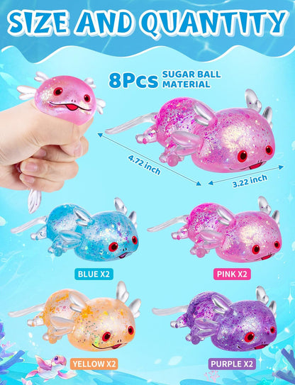 4PCS Glitter Axolotl Stress Relief Ball 4 Colors Axolotl Sensory Fidget Toy