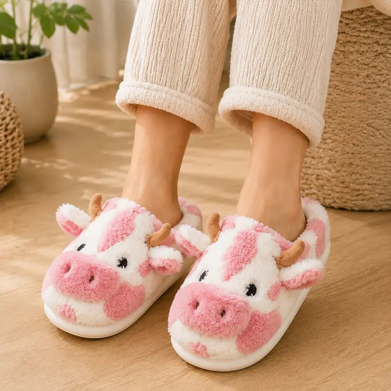 Cute Plush Cow Slippers