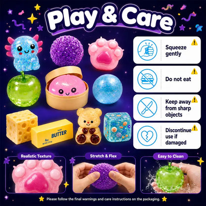 BEIREG 10-Piece Assorted Texture Fidget Squishy Variety Pack - Unisex Stress Relief Toys for Kids with Slow/Fast Rebound, Multiple Styles, and Engaging Guessing Game