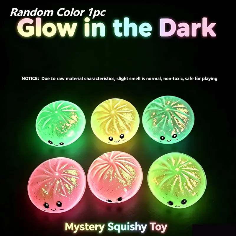 8 cm Unisex Glow-in-the-Dark Dumpling Squishy Toy - BPA-Free Soft Silicone Stress Relief Fidget Ball with Glitter & Fluorescent Powder, Kawaii Collectible for Kids' Calming Techniques