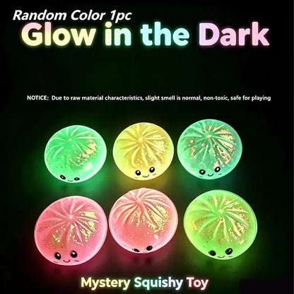 8 cm Unisex Glow-in-the-Dark Dumpling Squishy Toy - BPA-Free Soft Silicone Stress Relief Fidget Ball with Glitter & Fluorescent Powder, Kawaii Collectible for Kids' Calming Techniques