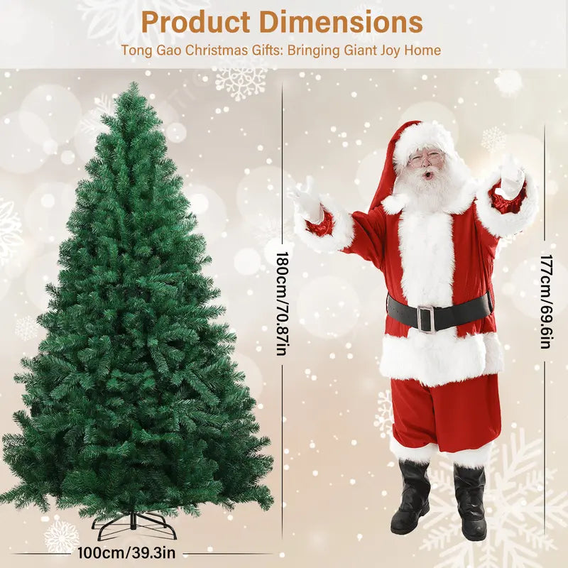 6Ft (1.8M) Full PVC Christmas Tree with 900 Tips and Warm Light Set – Ideal for Holiday Decorating