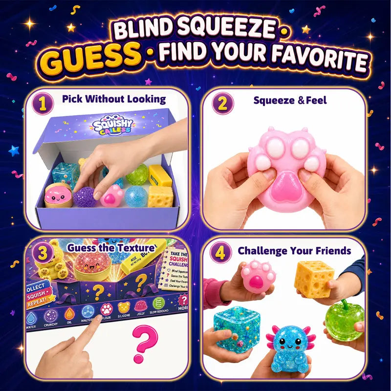 BEIREG 10-Piece Assorted Texture Fidget Squishy Variety Pack - Unisex Stress Relief Toys for Kids with Slow/Fast Rebound, Multiple Styles, and Engaging Guessing Game