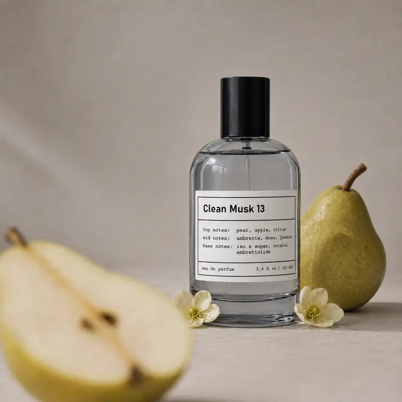Clean Musk & Santal Eau de Parfum | Lab-Crafted Fragrance | 3.4 oz / 100 ml | Fresh Unisex Fall Scent with Pear, Apple, Citrus, Ambrette, Moss, Jasmine & Cedarwood Notes