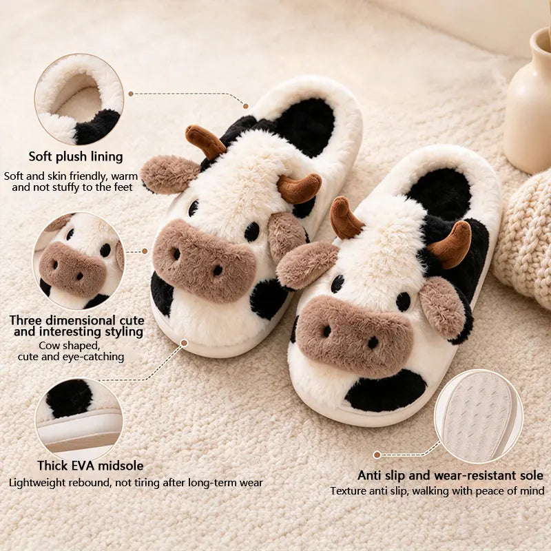Cute Plush Cow Slippers