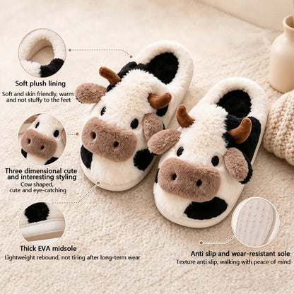 Cute Plush Cow Slippers
