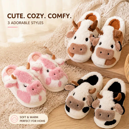 Cute Plush Cow Slippers