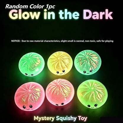 8 cm Unisex Glow-in-the-Dark Dumpling Squishy Toy - BPA-Free Soft Silicone Stress Relief Fidget Ball with Glitter & Fluorescent Powder, Kawaii Collectible for Kids' Calming Techniques