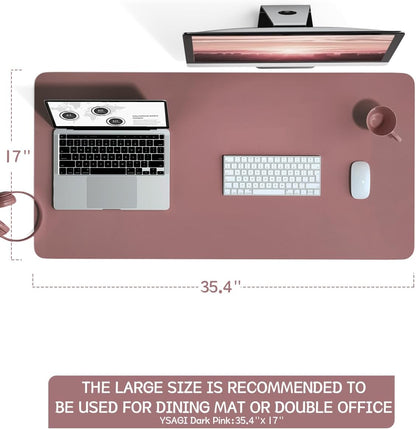 Large Non-Slip Leather Desk Pad, Waterproof Laptop and Keyboard Mat, Table Protector and Mouse Pad for Office, Home, and Decor (Dark Pink, 35.4" x 17")