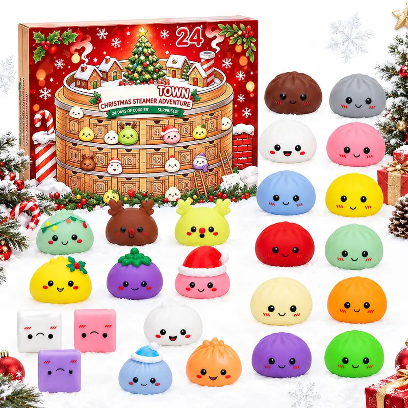 2026 Christmas Mini Squishies Advent Calendar: 24-Day Holiday Countdown Fidget Set with Cute Dumpling Squeeze Figures for Indoor Recreation, Stocking Stuffers, and Party Favors for All Ages