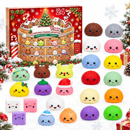 2026 Christmas Mini Squishies Advent Calendar: 24-Day Holiday Countdown Fidget Set with Cute Dumpling Squeeze Figures for Indoor Recreation, Stocking Stuffers, and Party Favors for All Ages