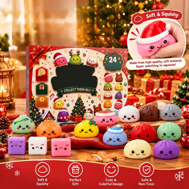 2026 Christmas Mini Squishies Advent Calendar: 24-Day Holiday Countdown Fidget Set with Cute Dumpling Squeeze Figures for Indoor Recreation, Stocking Stuffers, and Party Favors for All Ages