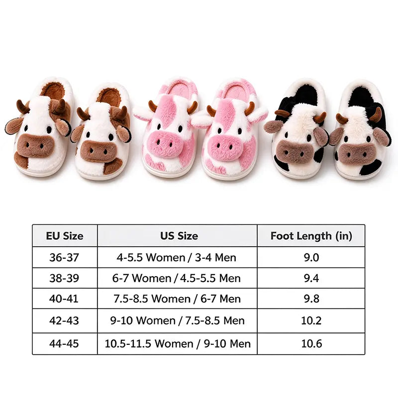 Cute Plush Cow Slippers