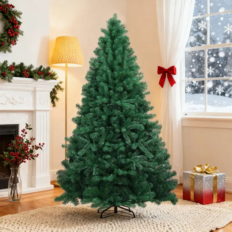 6Ft (1.8M) Full PVC Christmas Tree with 900 Tips and Warm Light Set – Ideal for Holiday Decorating