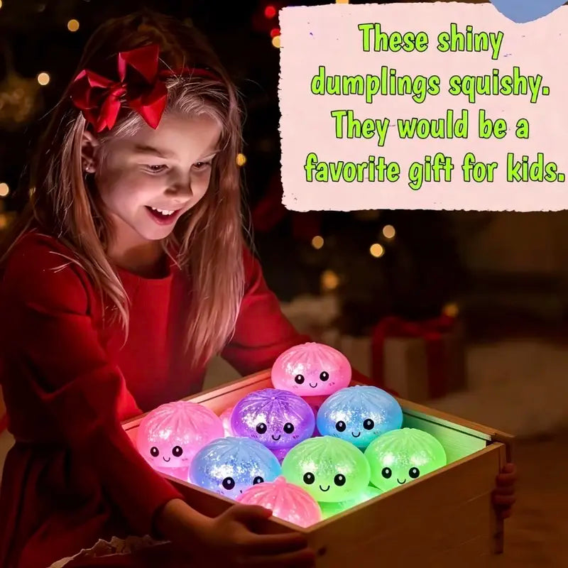 8 cm Unisex Glow-in-the-Dark Dumpling Squishy Toy - BPA-Free Soft Silicone Stress Relief Fidget Ball with Glitter & Fluorescent Powder, Kawaii Collectible for Kids' Calming Techniques