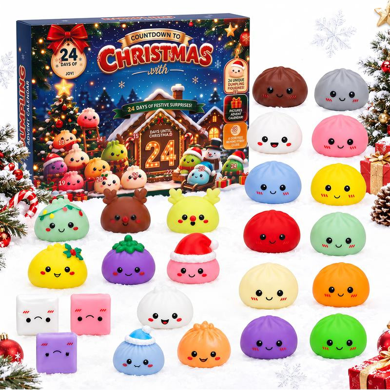 2026 Christmas Mini Squishies Advent Calendar: 24-Day Holiday Countdown Fidget Set with Cute Dumpling Squeeze Figures for Indoor Recreation, Stocking Stuffers, and Party Favors for All Ages