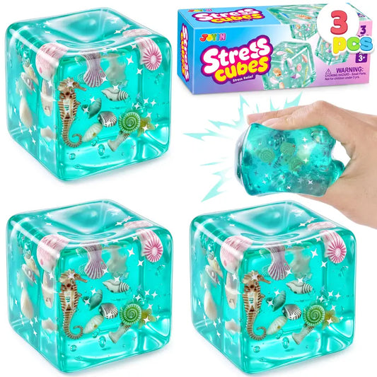 JOYIN Set of 3 Marine-Themed Squishy Toys - 2.2-Inch Assorted Colorful Jelly Cube Sensory Fidget Toys, Lightweight Slow-Rising Stress Relief Gifts for Ages 10+, Ideal for Kids' Birthdays, Collectible Assortment