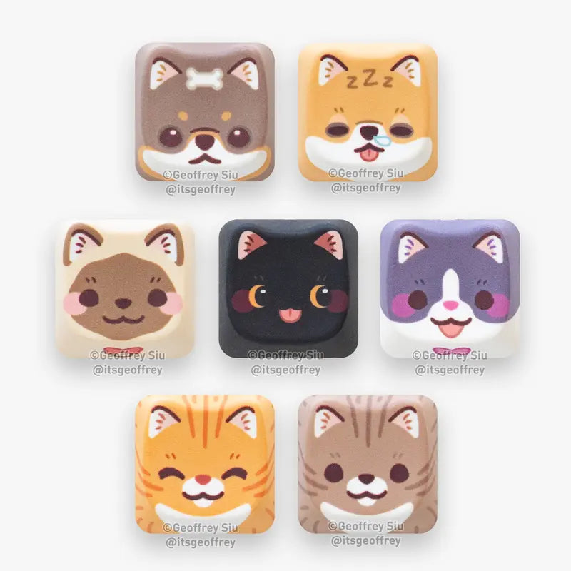 MAO Customizable Cat and Dog Key Caps - White Sublimated Plastic MAO Profile Keycaps for Mechanical Keyboards - 18mm x 18mm