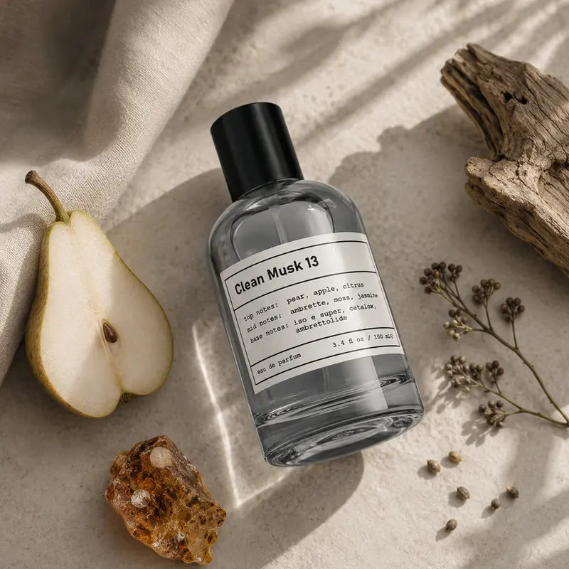 Clean Musk & Santal Eau de Parfum | Lab-Crafted Fragrance | 3.4 oz / 100 ml | Fresh Unisex Fall Scent with Pear, Apple, Citrus, Ambrette, Moss, Jasmine & Cedarwood Notes