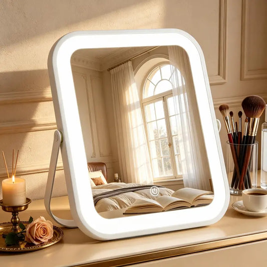 Bearolve 8x10 Portable LED Vanity Mirror with Dimmable 3-Color Lighting, Touch Control, 360° Rotation, USB Powered, Lightweight and Adjustable - Ideal for Travel and Gifts for Women