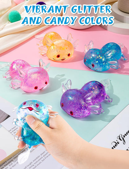 4PCS Glitter Axolotl Stress Relief Ball 4 Colors Axolotl Sensory Fidget Toy