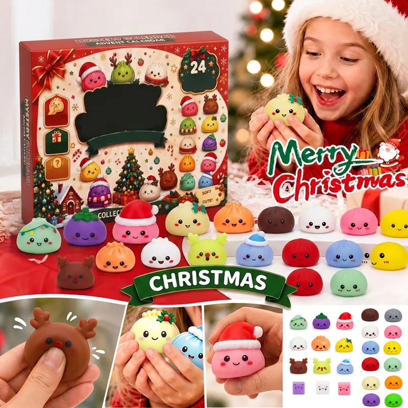 2026 Christmas Mini Squishies Advent Calendar: 24-Day Holiday Countdown Fidget Set with Cute Dumpling Squeeze Figures for Indoor Recreation, Stocking Stuffers, and Party Favors for All Ages