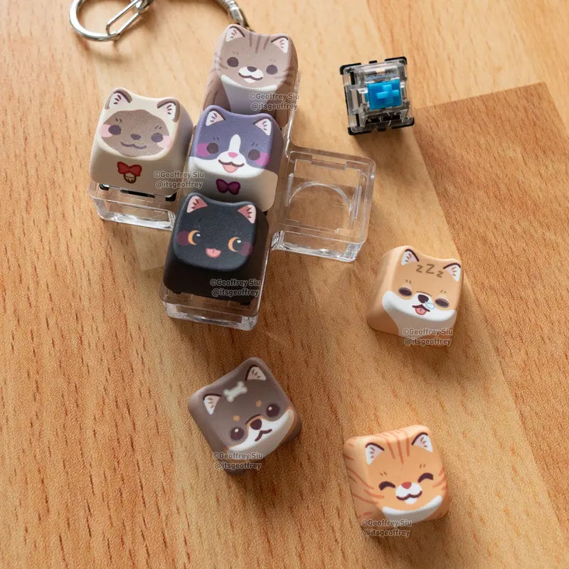 MAO Customizable Cat and Dog Key Caps - White Sublimated Plastic MAO Profile Keycaps for Mechanical Keyboards - 18mm x 18mm