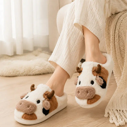 Cute Plush Cow Slippers