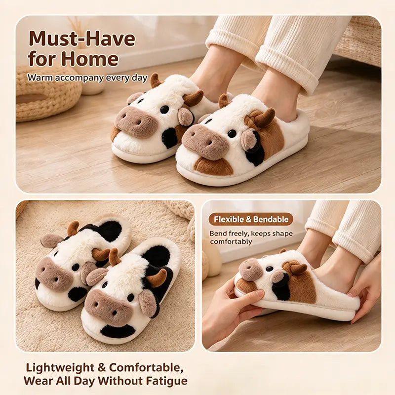 Cute Plush Cow Slippers