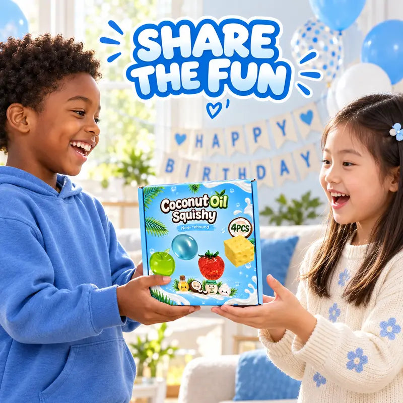 Coconut Oil Infused Squishy Fidget Set - 4PCS Non-Rebound Moldable Toys for Kids, Ideal for Sensory Relief, Party Favors, Birthday Gifts, and Classroom Prizes