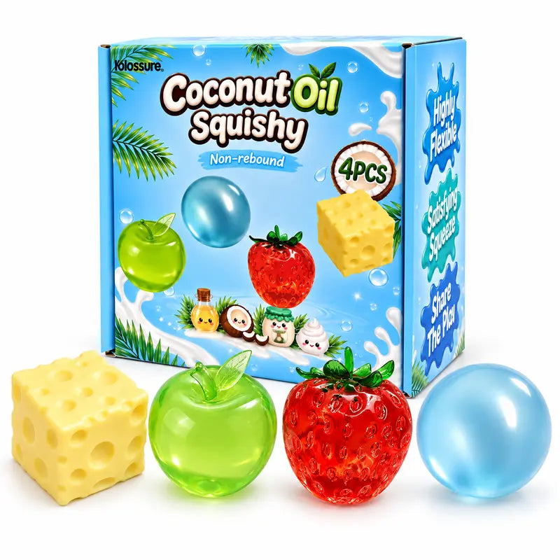 Coconut Oil Infused Squishy Fidget Set - 4PCS Non-Rebound Moldable Toys for Kids, Ideal for Sensory Relief, Party Favors, Birthday Gifts, and Classroom Prizes