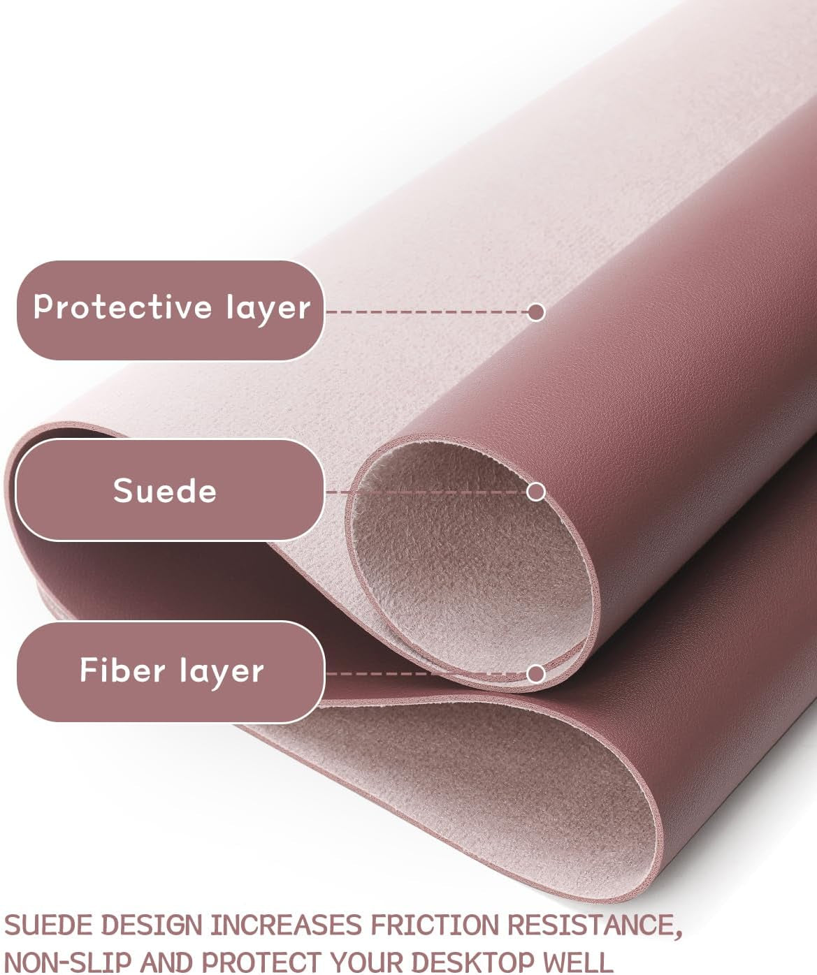 Large Non-Slip Leather Desk Pad, Waterproof Laptop and Keyboard Mat, Table Protector and Mouse Pad for Office, Home, and Decor (Dark Pink, 35.4" x 17")