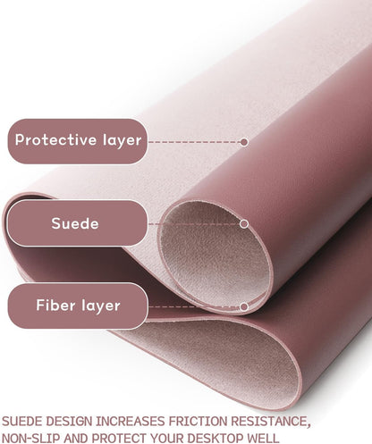 Large Non-Slip Leather Desk Pad, Waterproof Laptop and Keyboard Mat, Table Protector and Mouse Pad for Office, Home, and Decor (Dark Pink, 35.4" x 17")