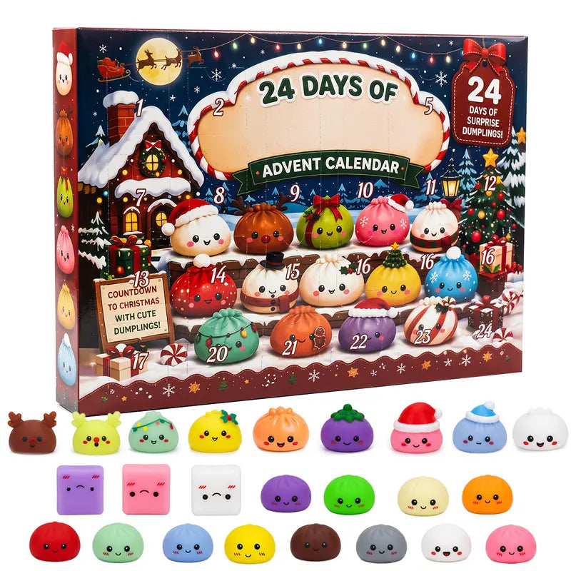 2026 Christmas Mini Squishies Advent Calendar: 24-Day Holiday Countdown Fidget Set with Cute Dumpling Squeeze Figures for Indoor Recreation, Stocking Stuffers, and Party Favors for All Ages