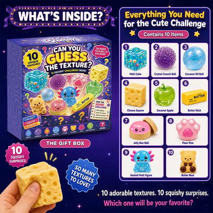 BEIREG 10-Piece Assorted Texture Fidget Squishy Variety Pack - Unisex Stress Relief Toys for Kids with Slow/Fast Rebound, Multiple Styles, and Engaging Guessing Game