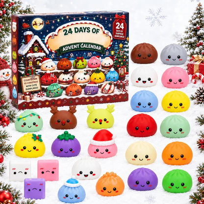 2026 Christmas Mini Squishies Advent Calendar: 24-Day Holiday Countdown Fidget Set with Cute Dumpling Squeeze Figures for Indoor Recreation, Stocking Stuffers, and Party Favors for All Ages