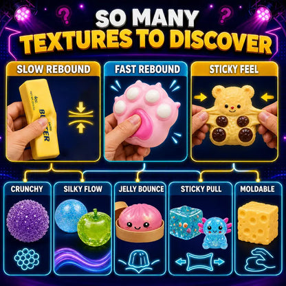 BEIREG 10-Piece Assorted Texture Fidget Squishy Variety Pack - Unisex Stress Relief Toys for Kids with Slow/Fast Rebound, Multiple Styles, and Engaging Guessing Game